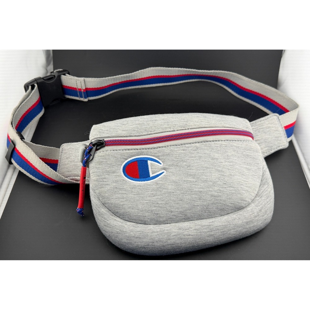 Champion Jersey Waist Pack Fanny Pack-Heather Gray, Striped Strap, Logo Bag